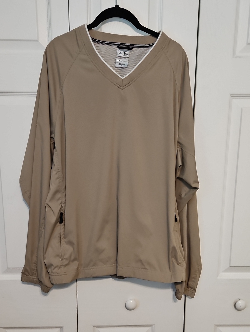 adidas Men's V-Neck Pullover Windbreaker - Beige Taupe